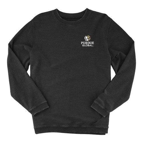  Boxercraft Womens Black Corded Crew - Purdue Global Primary Mark - Vertical