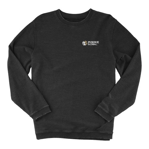 Boxercraft Womens Black Corded Crew - Purdue Global Primary Mark - Horizontal
