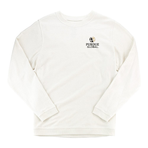  Boxercraft Womens Cream Corded Crew - Purdue Global Primary Mark - Vertical