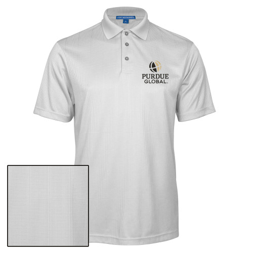  White Performance Fine Jacquard Polo - Purdue Global Primary Mark - Vertical