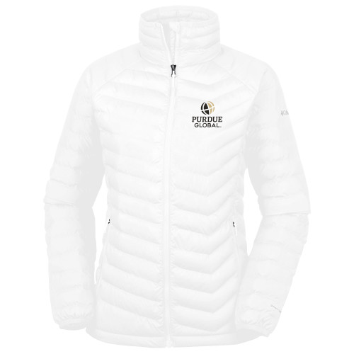  Columbia Womens White Powder Lite Jacket - Purdue Global Primary Mark - Vertical