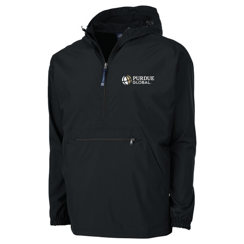  Charles River Black Pack N Go Pullover Rain Jacket - Purdue Global Primary Mark - Horizontal