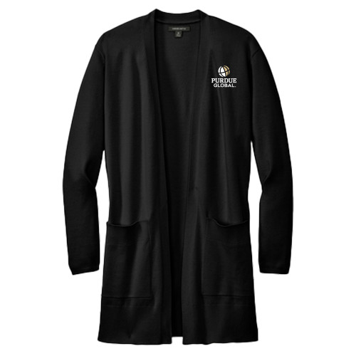  Mercer + Mettle Womens Black Open Front Cardigan Sweater - Purdue Global Primary Mark - Vertical