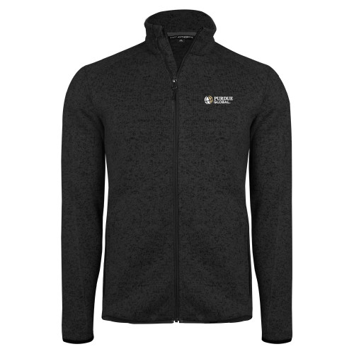  Black Heather  Sweater Fleece Jacket - Purdue Global Primary Mark - Horizontal