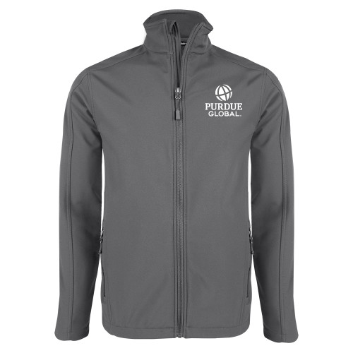  Charcoal Softshell Jacket - Purdue Global Primary Mark - Vertical