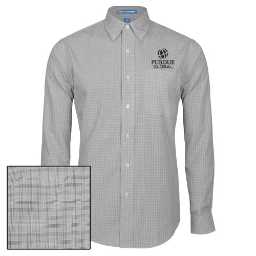  Charcoal Plaid Long Sleeve Button Down - Purdue Global Primary Mark - Vertical