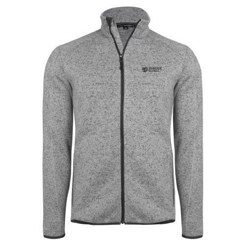  Grey Heather Sweater Fleece Jacket - Purdue Global Primary Mark - Horizontal
