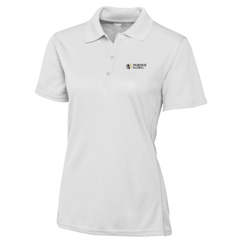  C&B Womens White Clique Ice Pique Polo - Purdue Global Primary Mark - Horizontal
