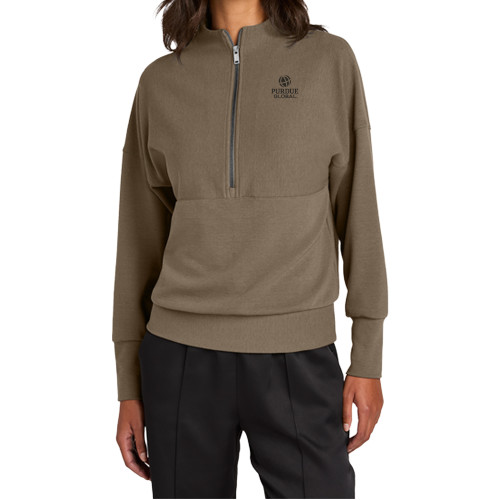  Mercer+Mettle Womens Warm Taupe 1/4 Zip - Purdue Global Primary Mark - Vertical