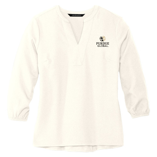  Mercer + Mettle Womens Ivory 3/4 Sleeve Crepe Blouse - Purdue Global Primary Mark - Vertical
