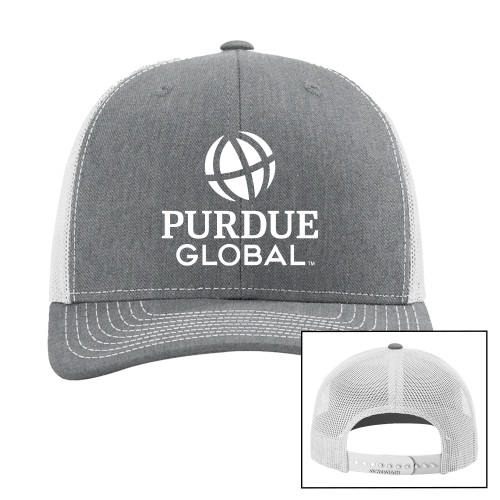  Richardson Heather Grey/Light Grey Trucker Hat - Purdue Global Primary Mark - Vertical