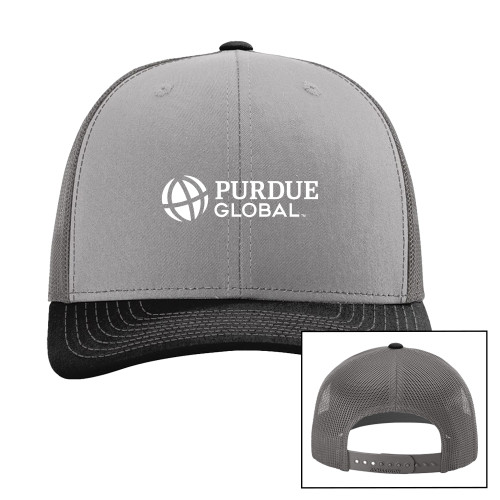  Richardson Grey/Charcoal/Black Trucker Hat - Purdue Global Primary Mark - Horizontal