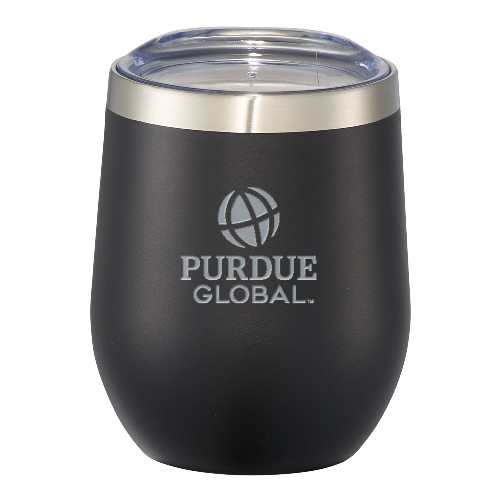 Corzo Vacuum Insulated Black Cup 12oz - Purdue Global Primary Mark - Vertical Engraved