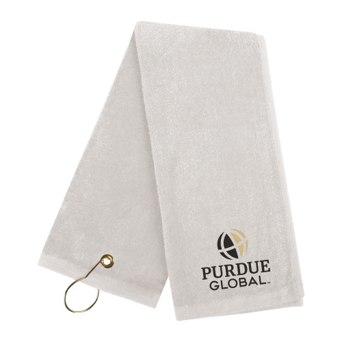  White Golf Towel - Purdue Global Primary Mark - Vertical
