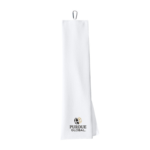  White Waffle Microfiber Golf Towel - Purdue Global Primary Mark - Vertical