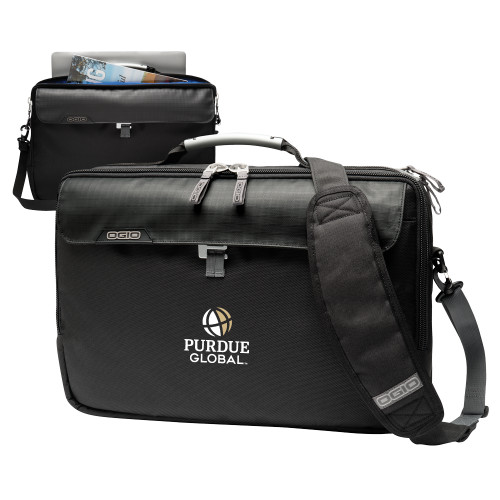  OGIO Black Pursuit Messenger Bag - Purdue Global Primary Mark - Vertical