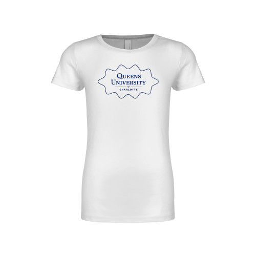  Next Level Girls White Fashion Fit T Shirt - Queens University Charlotte Squiggly