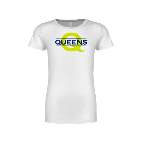  Next Level Girls White Fashion Fit T Shirt - Queens Neon Q Wordmark