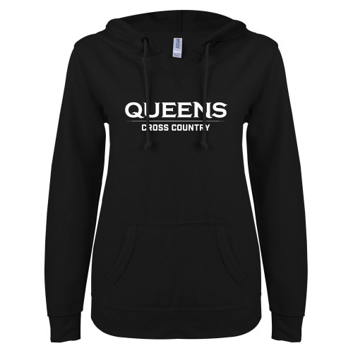  ENZA Womens Black V Notch Raw Edge Fleece Hoodie - Queens -  Cross Country