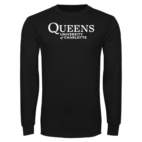  Black Long Sleeve T Shirt - Queens University Charlotte Wordmark Local