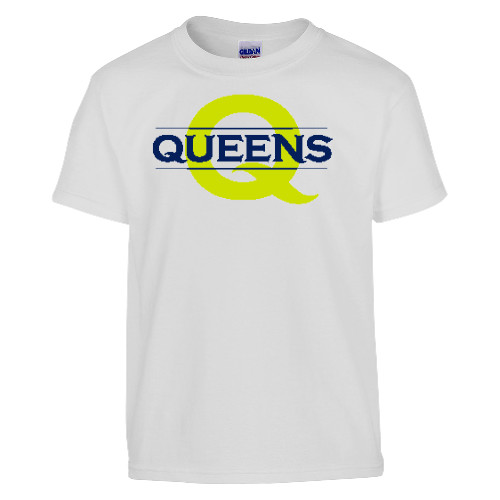  Youth White T Shirt - Queens Neon Q Wordmark
