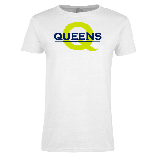  Womens White Short Sleeve Tee - Queens Neon Q Wordmark