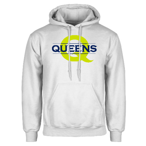  White Fleece Hoodie - Queens Neon Q Wordmark