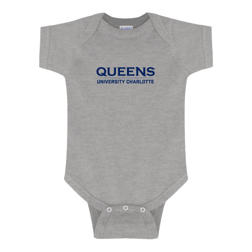  Grey Infant Onesie - Queens University Charlotte Athletic Wordmark