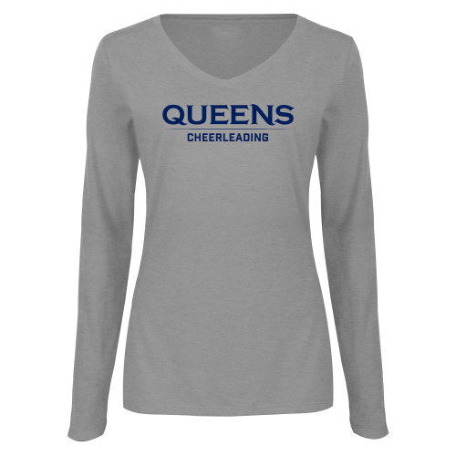  Womens Grey Long Sleeve V Neck Tee  - Queens -  Cheerleading