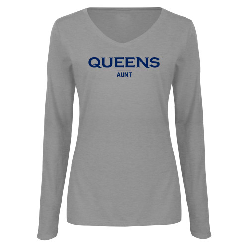 Womens Grey Long Sleeve V Neck Tee  - Queens - Aunt