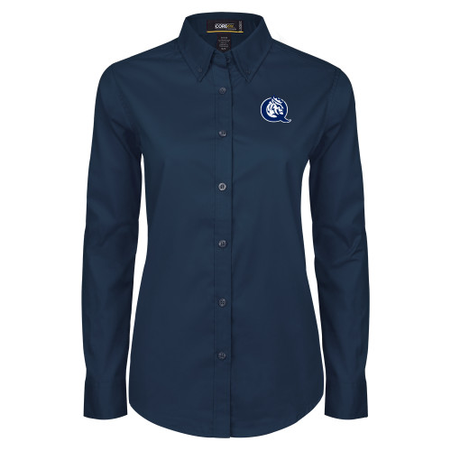  Womens Navy Twill Button Down Long Sleeve  - Queens Athletic Mark