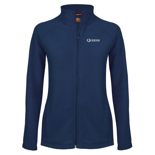  Womens Navy Fleece Full Zip Jacket - Queens Institutional Wordmark Embroidery