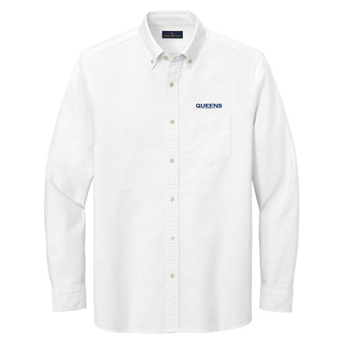  Brooks Brothers Mens White Casual Oxford Cloth Shirt - Queens Athletic Wordmark