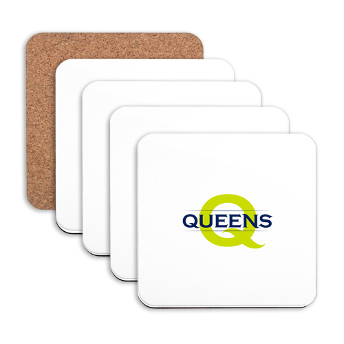  Hardboard Coaster w/Cork Backing 4/set - Queens Neon Q Wordmark