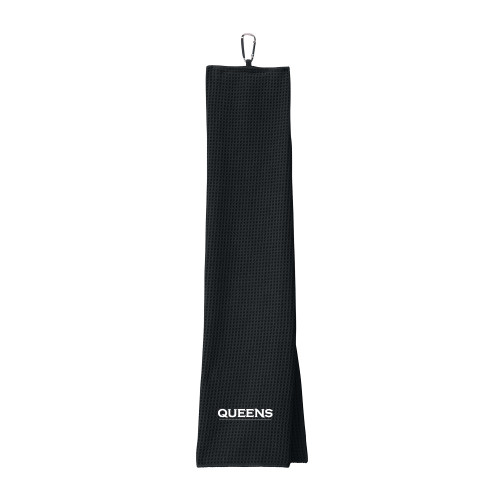  Black Waffle Microfiber Golf Towel - Queens Athletic Wordmark