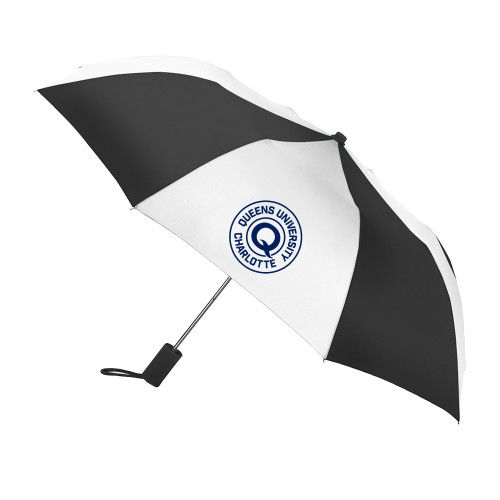  42 Inch Slim Stick Black/White Umbrella - Queens Q Athletic Seal
