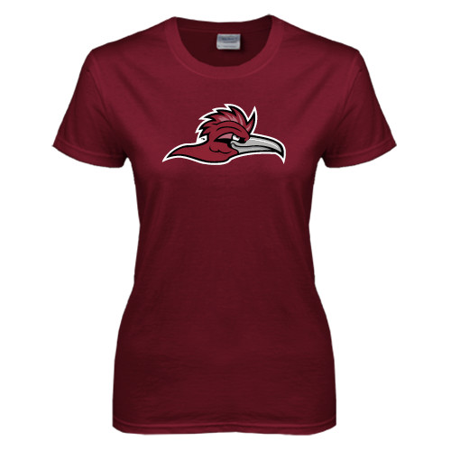  Womens Maroon Short Sleeve Tee - Roadrunner Head