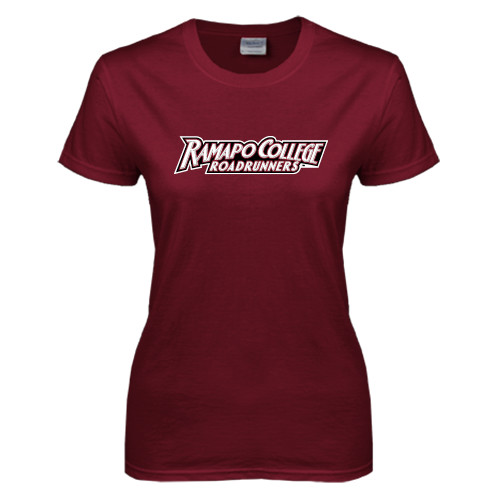  Womens Maroon Short Sleeve Tee - Ramapo College Roadrunners Word Mark