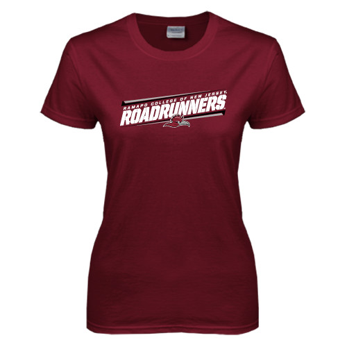  Womens Maroon Short Sleeve Tee - Roadrunners Stencil Slanted