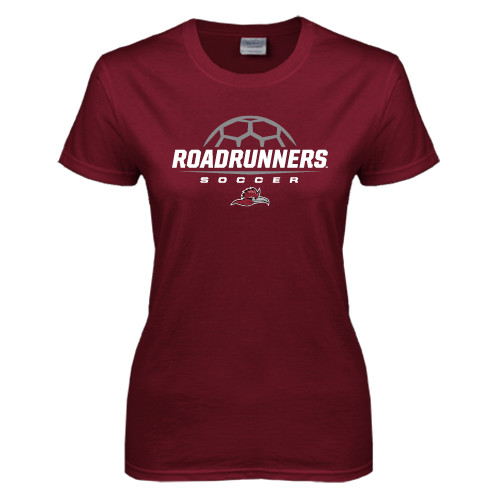  Womens Maroon Short Sleeve Tee - Roadrunners Soccer Stacked