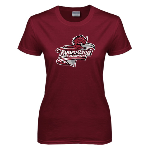  Womens Maroon Short Sleeve Tee - Ramapo College Roadrunners w/ Head