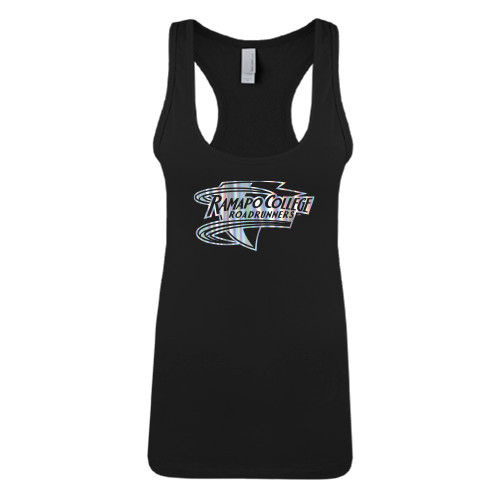  Next Level Womens Black Racerback Tank  - Ramapo College Roadrunners Foil