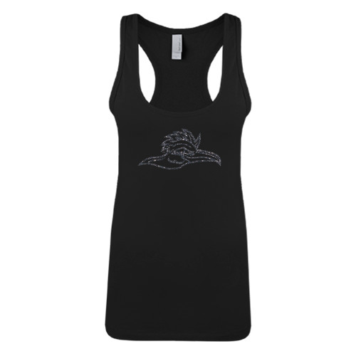  Next Level Womens Black Racerback Tank  - Roadrunner Head Graphite Glitter