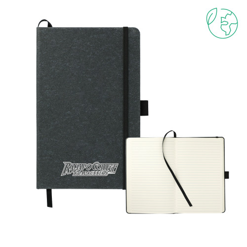 5.5 x 8.5 Black FSC Mix Recycled Leather Bound Journal - Ramapo College Roadrunners Word Mark