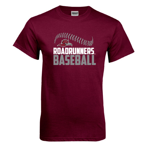  Maroon T Shirt - Roadrunners Baseball Stacked Seam