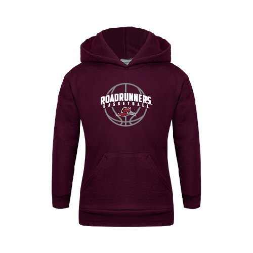  Youth Maroon Fleece Hoodie - Roadrunners Basketball Arched w/ Ball
