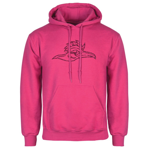  Womens Fuchsia Fleece Hoodie - Roadrunner Head Hot Pink Glitter