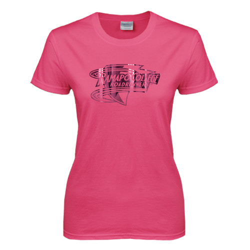  Womens Hot Pink Short Sleeve Tee - Ramapo College Roadrunners Foil