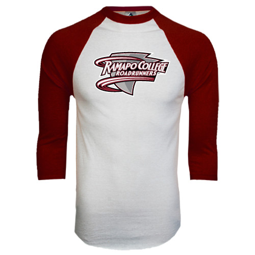  White/Maroon Raglan Baseball T Shirt - Ramapo College Roadrunners