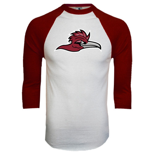  White/Maroon Raglan Baseball T Shirt - Roadrunner Head